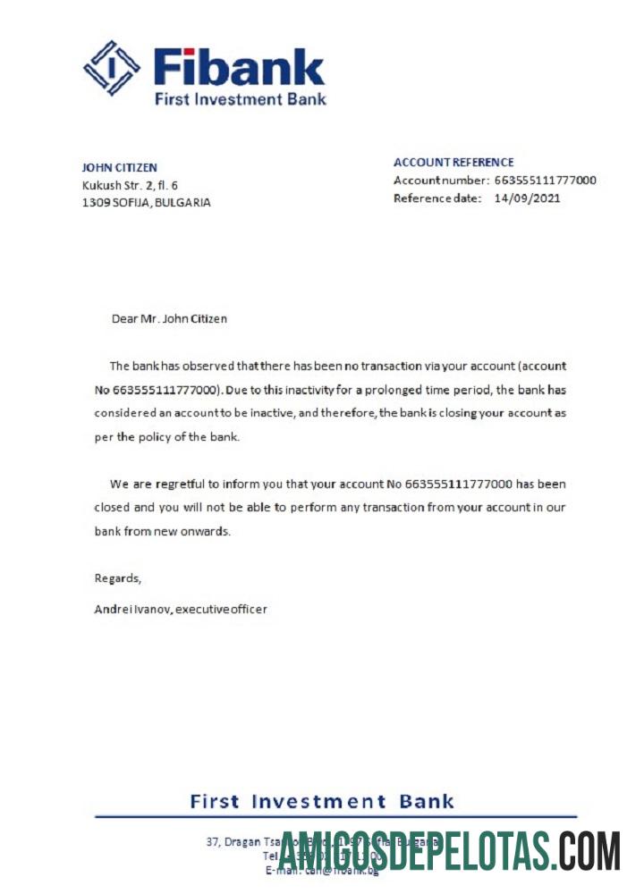 Referência de encerramento do primeiro banco de investimento da Bulgária modelo